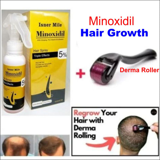 Isner Mile 5% Minoxidil Biotin & Ginseng Hair Growth Plus DERMA Roller