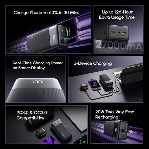 Oraimo Power Bank 27000mAh PowerNova QF1  22.5W Fast Charging Smart Digital Display