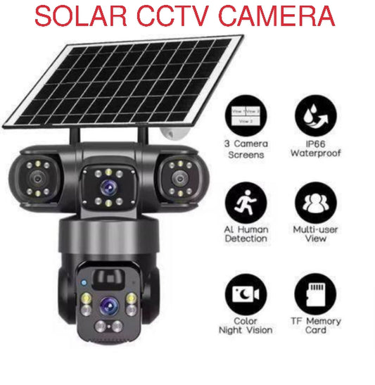 V380 SOLAR CCTV CAMERA TRIPLE LENS PTZ