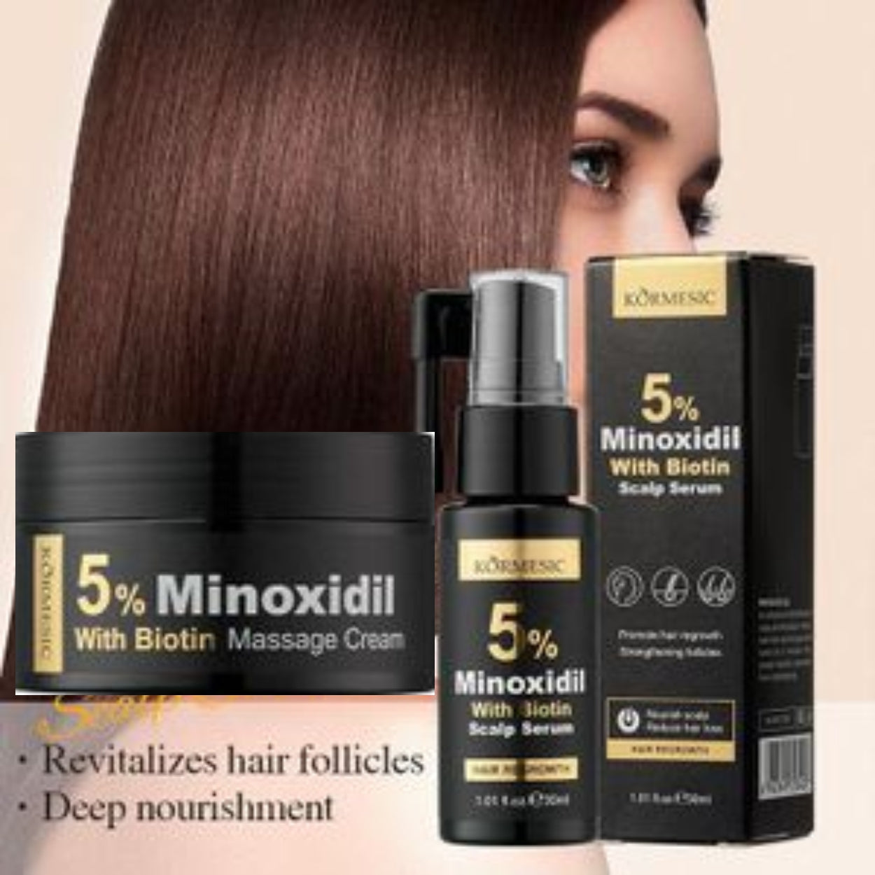 Korsemic Premium 5% Minoxidil + Biotin Hair Growth Combo (Scalp Serum & Massage Cream)